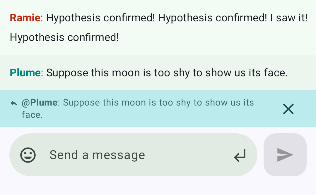 The message box, replying to a message from Plume.